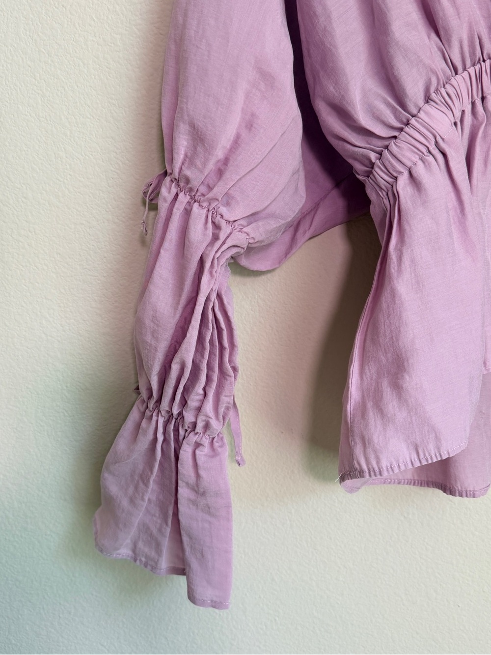 ASOS Design lilac Peasant Blouse - V-Neck, Gathered Waist- size US 8 - Picture 3 of 7